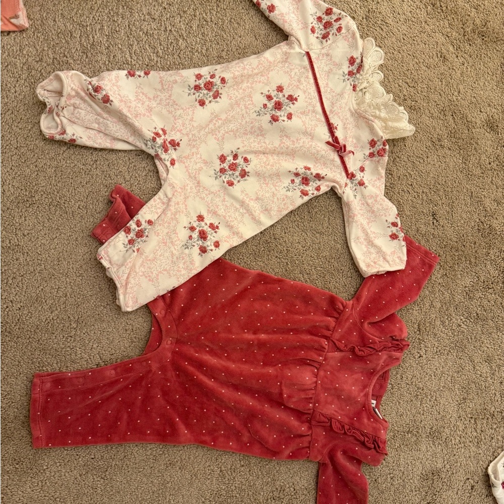 Baby Girl Janie and Jack 3-6 months velour romper pajamas.